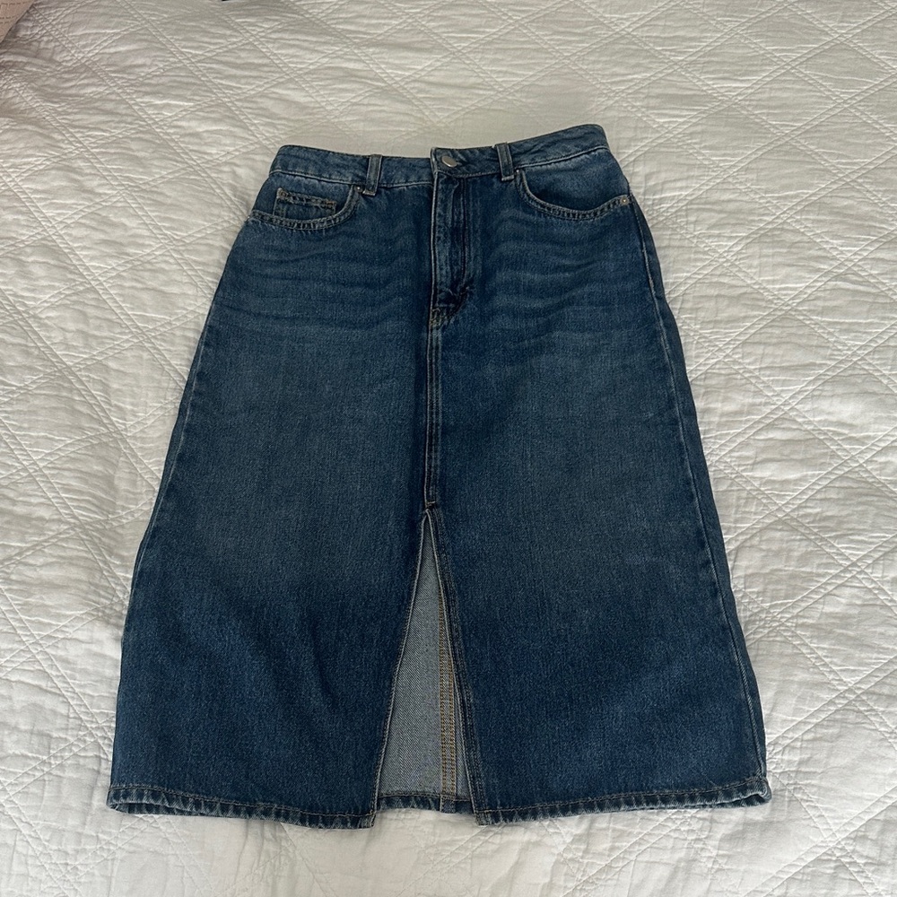 ba&sh Denim Midi Skirt with Front Seam Detail